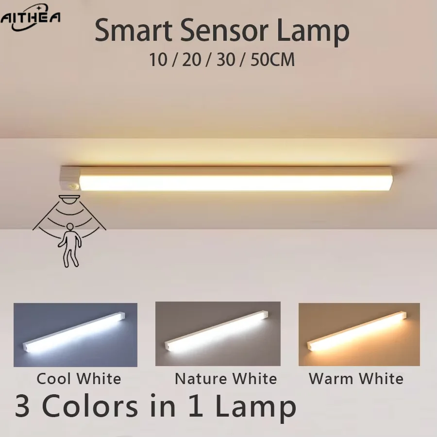 AITHEA LED Motion Sensor Light Wireless USB  Rechargeable Night Light Portable Induction Lamp for Cabinet Wardrobe Staircase