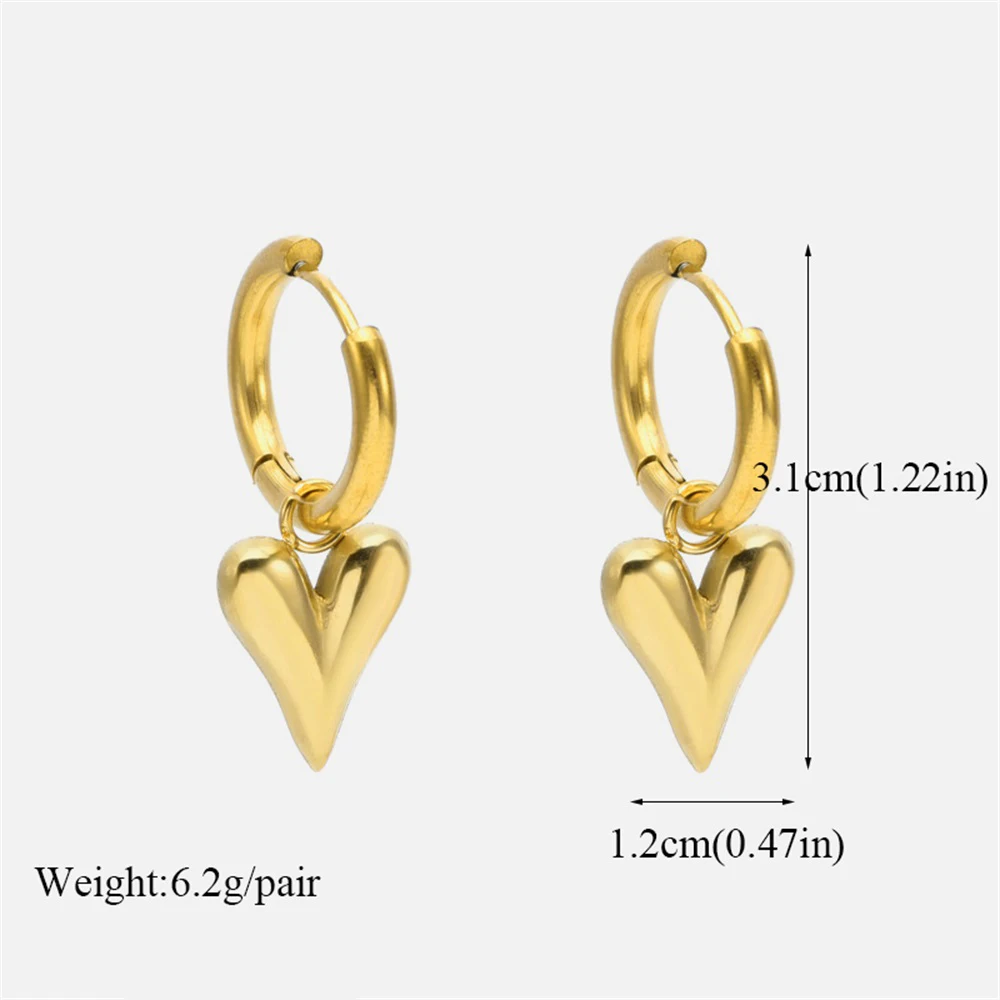 GANEMLY-Brincos de Coração Geométricos em Aço Inoxidável para Mulheres, Banhado a Ouro 18K, Dangle Orelha Impermeável, Presente Jóias, Nova Tendência, 316L