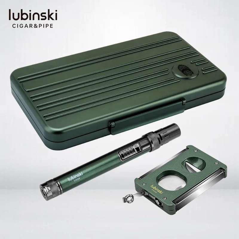 LUBINSKI Cigar Tool Set, 5 Pieces, Portable Box, Multifunctional Scissors, Single Straight Punch Lighter, High-end Gift Box.