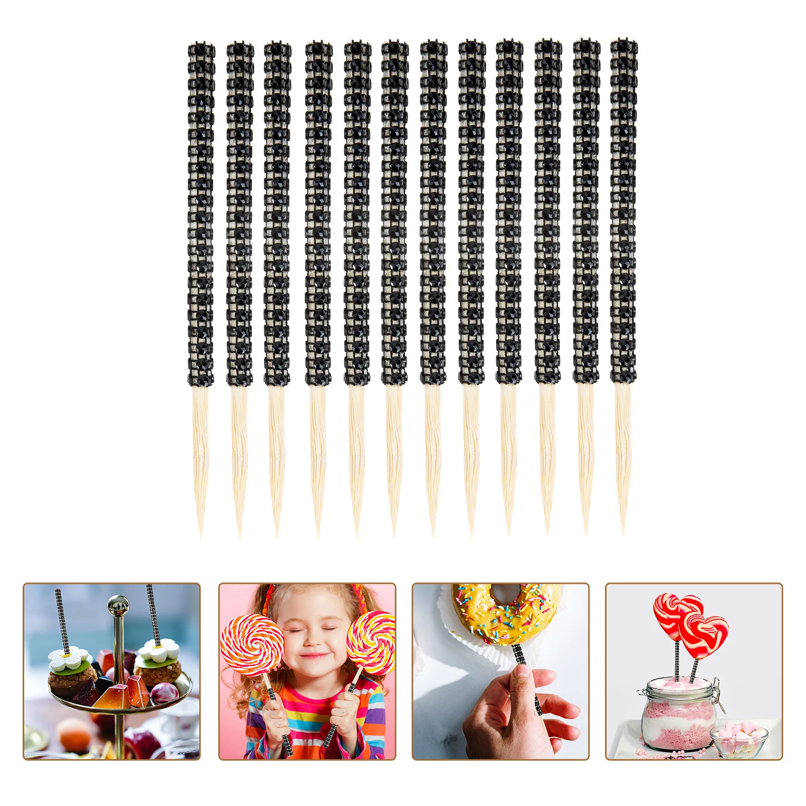 

12Pcs Wooden Candy Sticks Lollipop Picks Decorative Premium Party Cake Dessert Apples Sticks Shiny Candy Picks