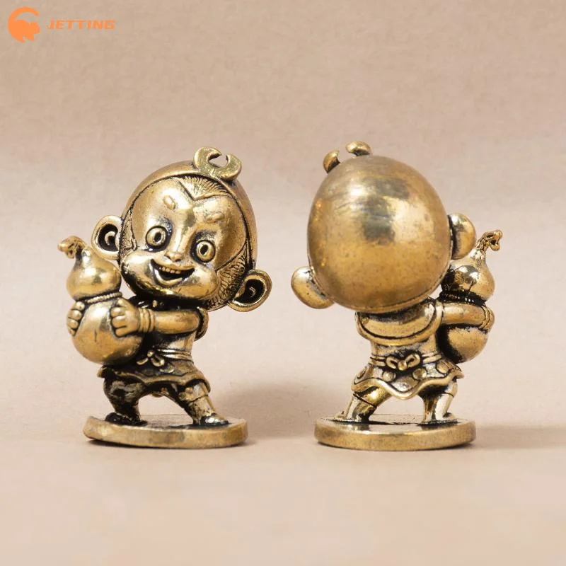 (New) 1Pcs Retro Brass Cartoon Sun Wukong Hug Gourd Figurine Home Desktop Decoration Ornaments Gift