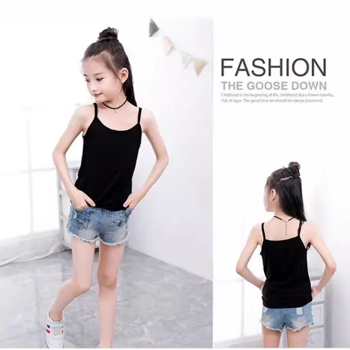 2026 Summer Cotton Girls Tanks Top Breathable Underwears Children Camisoles Kids Solid Color Undershirt Sleeveless Vest Age 3-8