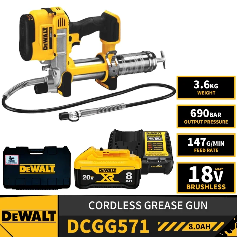 DEWALT DCGG571 Kit 18V Cordless Grease Gun Lithium Battery Power Tools With Battery Charger