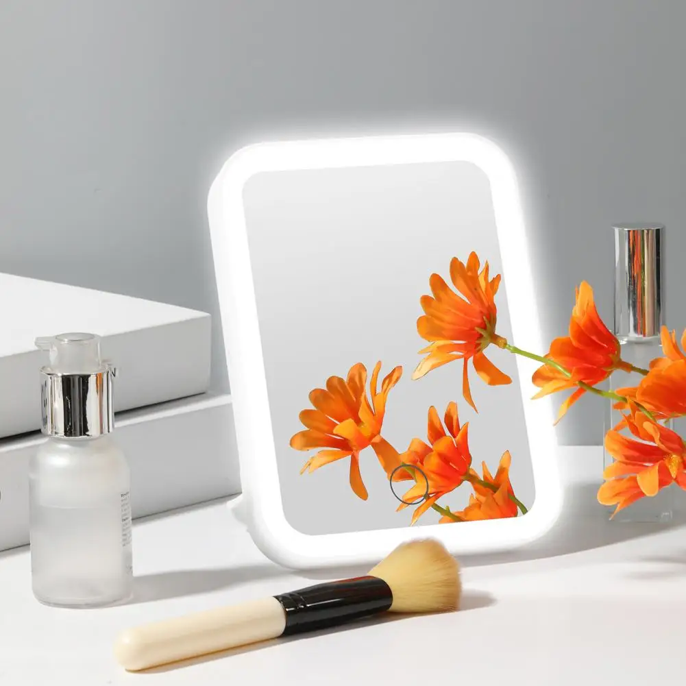 Espejo de maquillaje portátil ajustable con lámpara, espejo de tocador plegable con luz LED, iluminado de pie