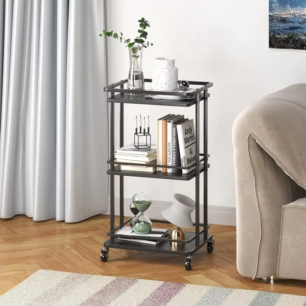 3-tier rolling service bar trolley, kitchen island storage trolley with wheels, multi-purpose utility cart storage rack