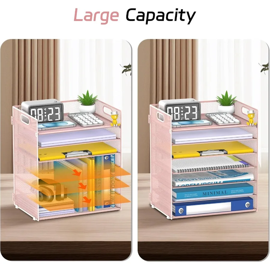 منظم ورق من 7 طبقات بتصميم شبكي ومقابض لتخزين سطح المكتب بكفاءة في إعدادات المكتب والمدرسة - أسود وردي - #6