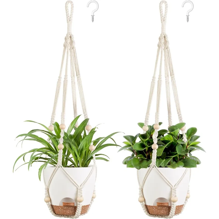 

6.5 Inch Hanging Planters Macrame Plant Hangers with Self Watering Plant Pots Indoor Set of 2 Hanging Baskets Flower Pot Holder