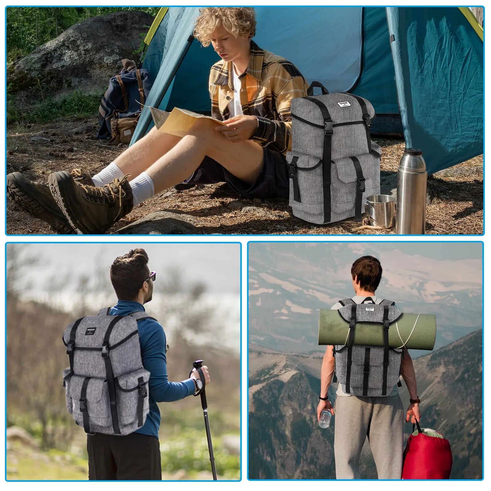 Mochila deportiva impermeable para acampada, morral informal de viaje para exteriores, color gris, nuevo diseño, 2024