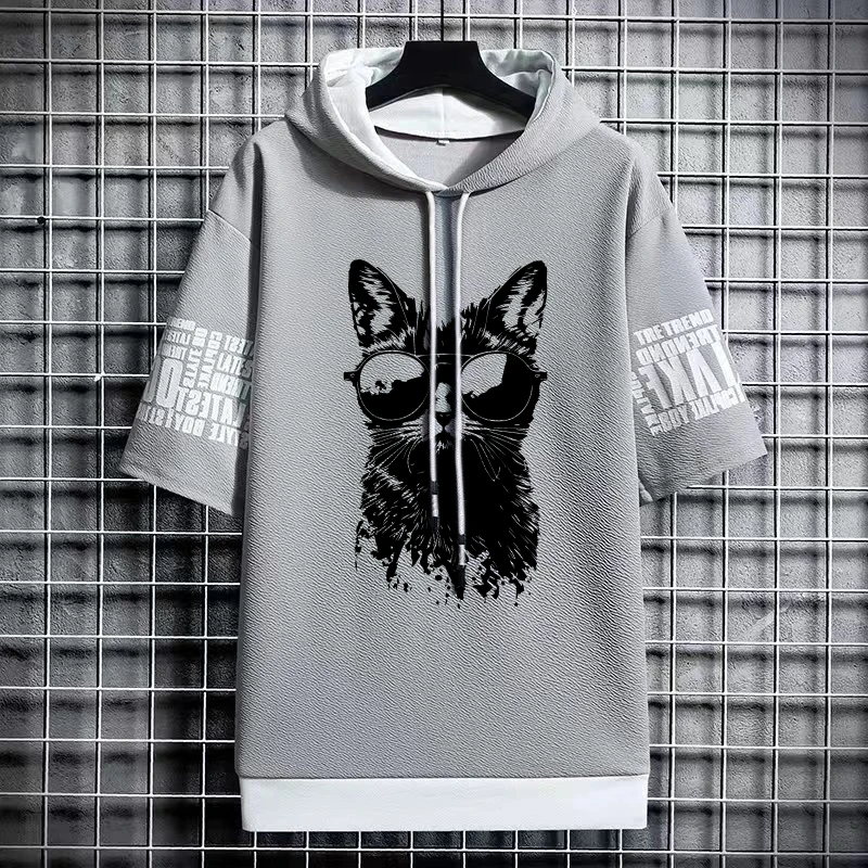 Summer Fashion Men Hoodies Gothic Print Streetwear Short Sleeve Sweatshirts Men Casual Harajuku O-Neck Men Clothing Hoodie 2020