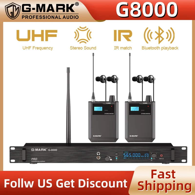 G-MARK G8000 In-Ear Monitor System Stereo UHF Wireless Stage Return Metal Body 500-590Mhz For Stage Recording Studio Performance