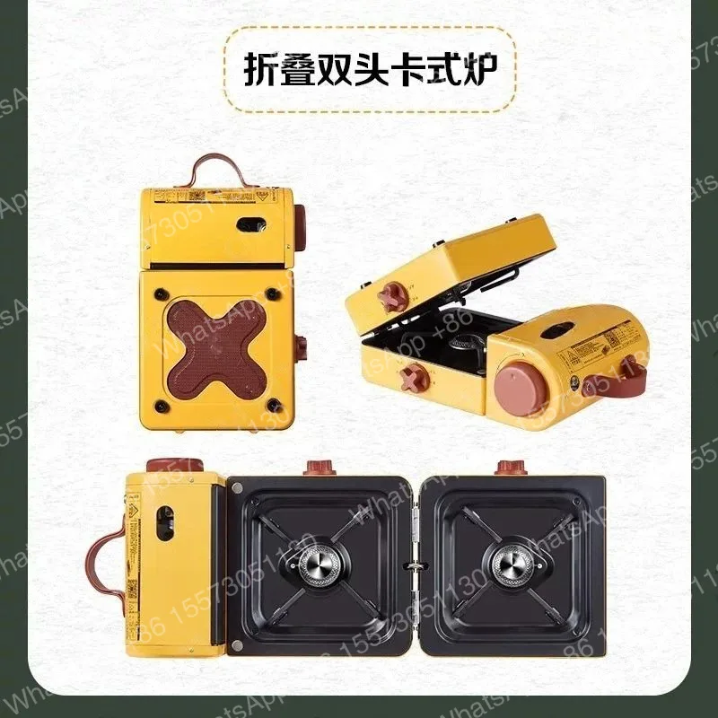 Folding integrated double-head cassette type one furnace multi-purpose camping stove backpack stove portable