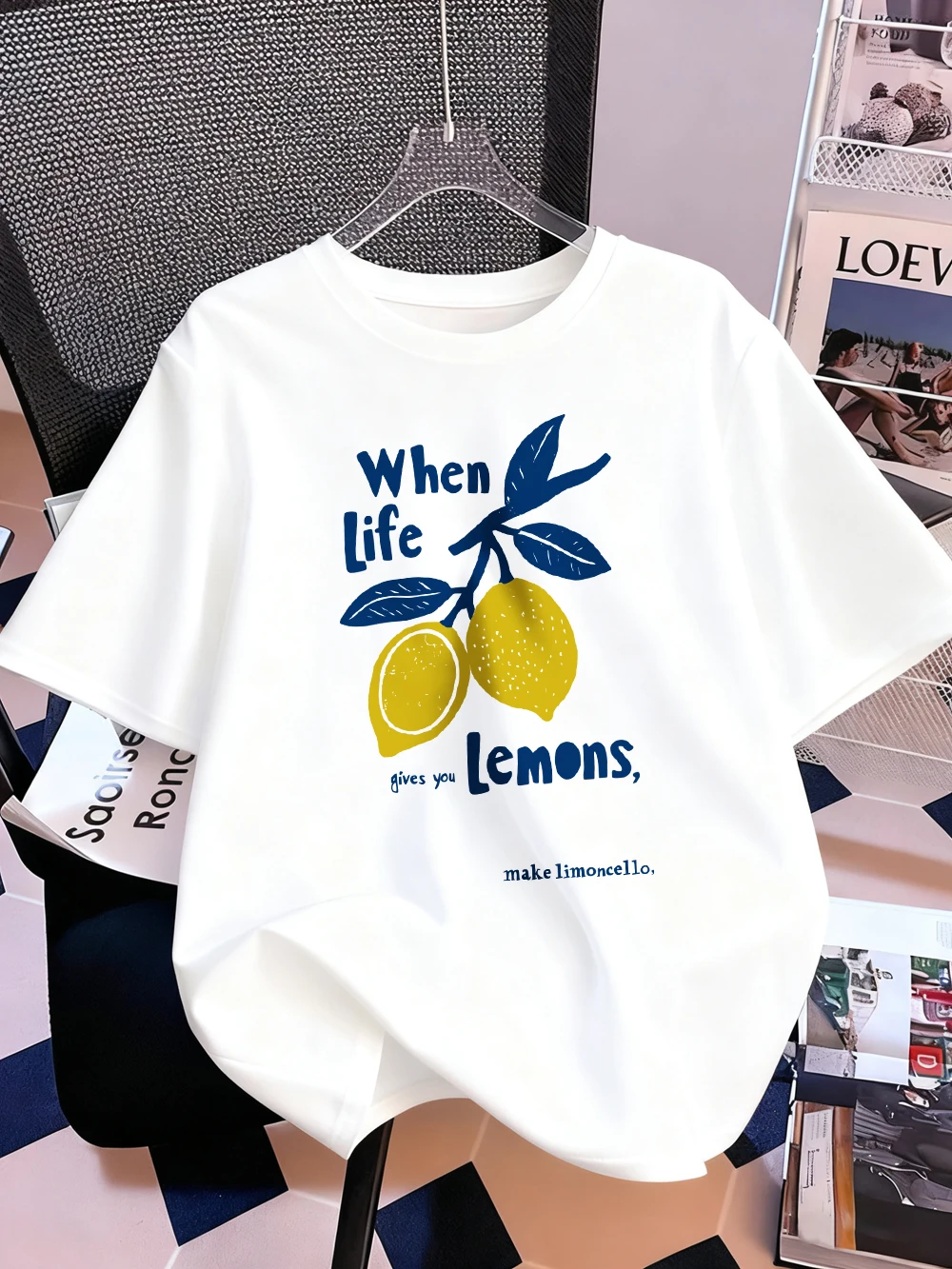 

Life Gives You Lemons Prints T-Shirts Womens Summer Cotton Short Sleeve Tees O-Neck Comfortable Loose Tops Casual Woman T Shirts