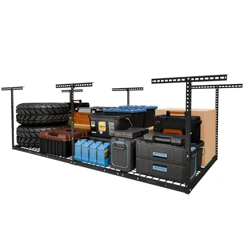 4x8 Overhead Garage Ceiling Storage Rack Organization, Black