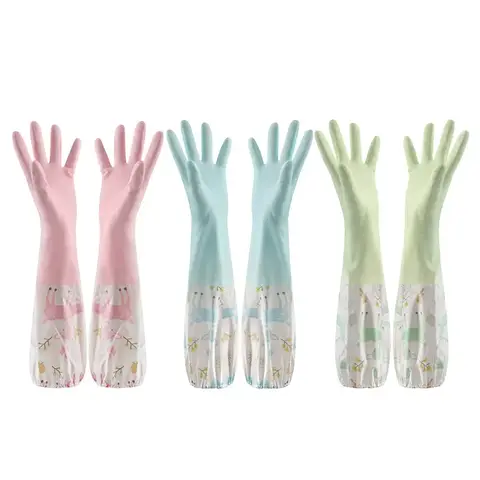 Guantes para lavar platos, guantes cálidos de goma impermeables para lavar platos de cocina, guantes para el hogar, guantes de limpieza impermeables para mujer