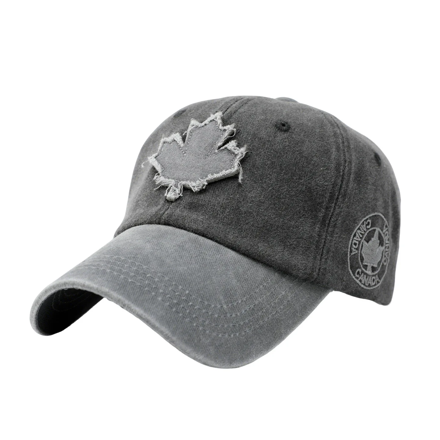 Washed Denim Baseball Cap Maple Leaf Patch Embroidery Contrast Brim Hat Men Women Vintage Distressed Adjustable Snapback Hat