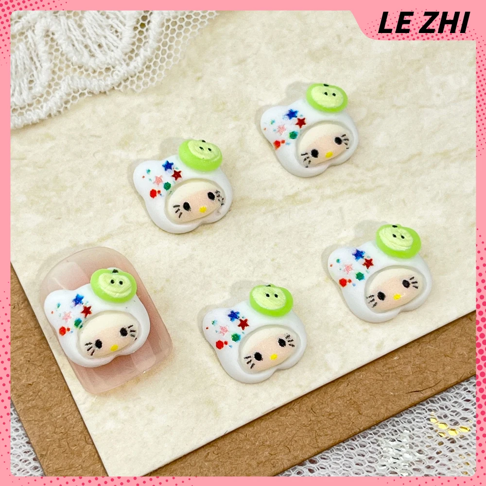20Pcs Cute Hello Kitty Hat Cross Dressing Nail Accessories Cartoon Pig Bear Apple Strawberry Watermelon Milk Resin Nail Decora