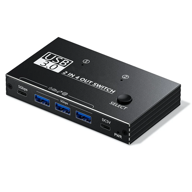 USB 3.0 Switch 5Gbps 2 Input 4 Output USB C Switch for Devices Share Printer Scanner Mouse Keyboard-A86Z