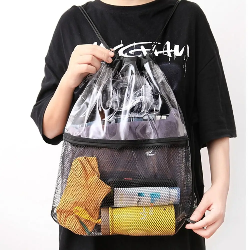 

Portable Large Capacity Drawstring Backpack Foldable Beach Bag PVC Transparent Bag Swimming Bag Shoulders Bag Jelly Bag Sports