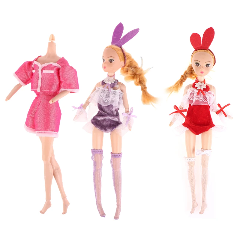1Set Doll Clothes Short Sleeve Shorts Sexy Bunny Dress Headband Stockings Party Uniform For 30CM Doll Children's Toy Birthday
