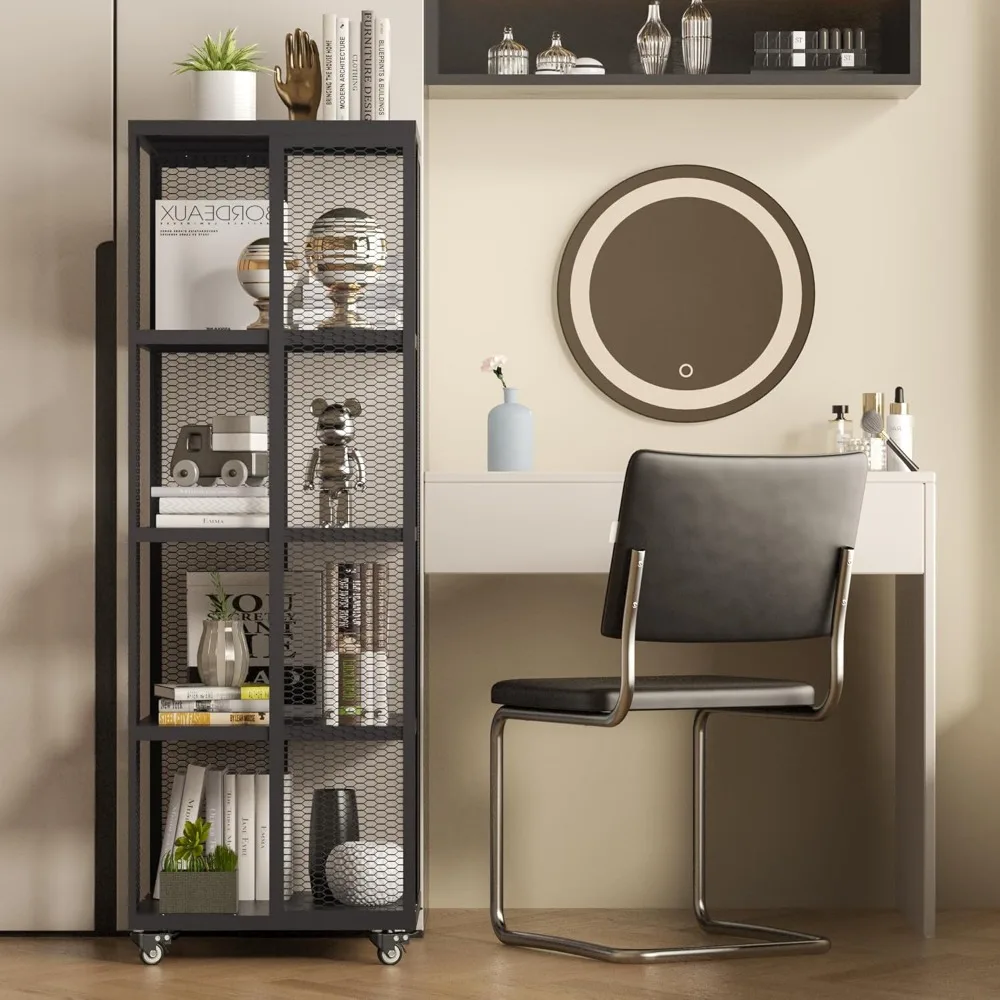 خزانة كتب دوارة معدنية بيضاء مكونة من 4 طبقات للمساحات الصغيرة مع حلول تخزين وأرفف إبداعية متعددة الطبقات