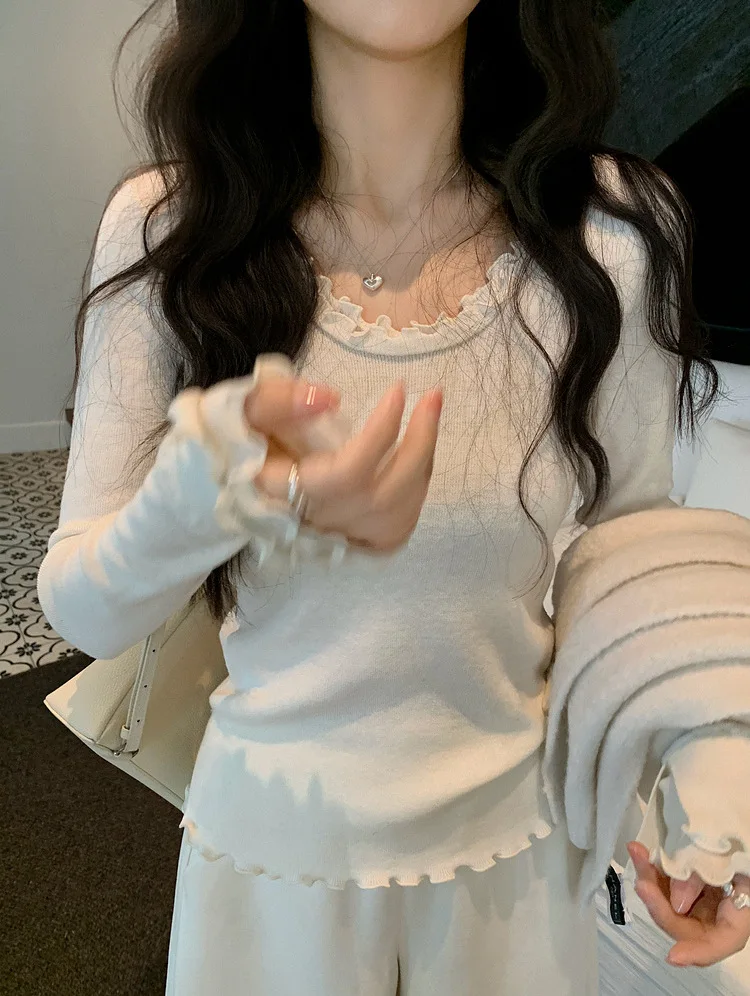 سترة صوفية محبوكة بطبقة مزدوجة للنساء بتصميم خشبي لطيف Sle طويل Sve بقصة ضيقة من بوابة Dongda