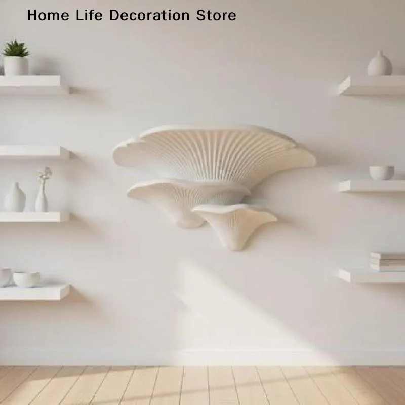 【H】White Mushroom Shaped Wall Decoration Stand 3D Printed Multifunctional DIY Storage Rack Cute Home Decor