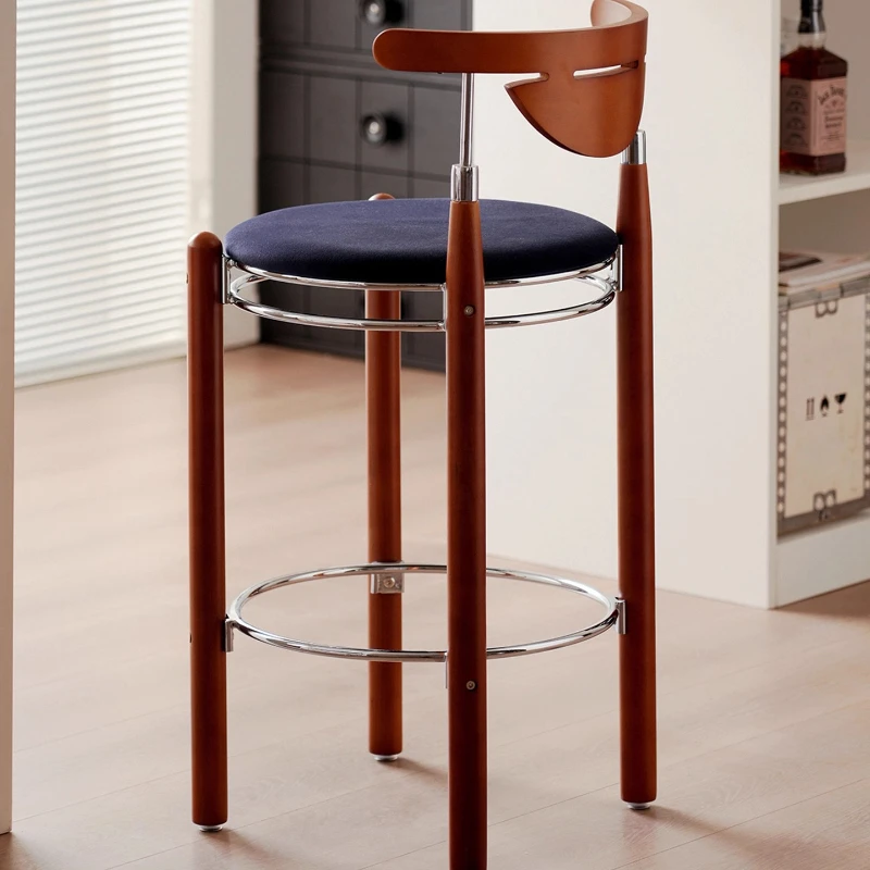 Mid-Century Bar Stool Minimalist Designer Counter Height Chair Luxury Kitchen Island Seat with Backrest Cafe Vintage Bar Chairs