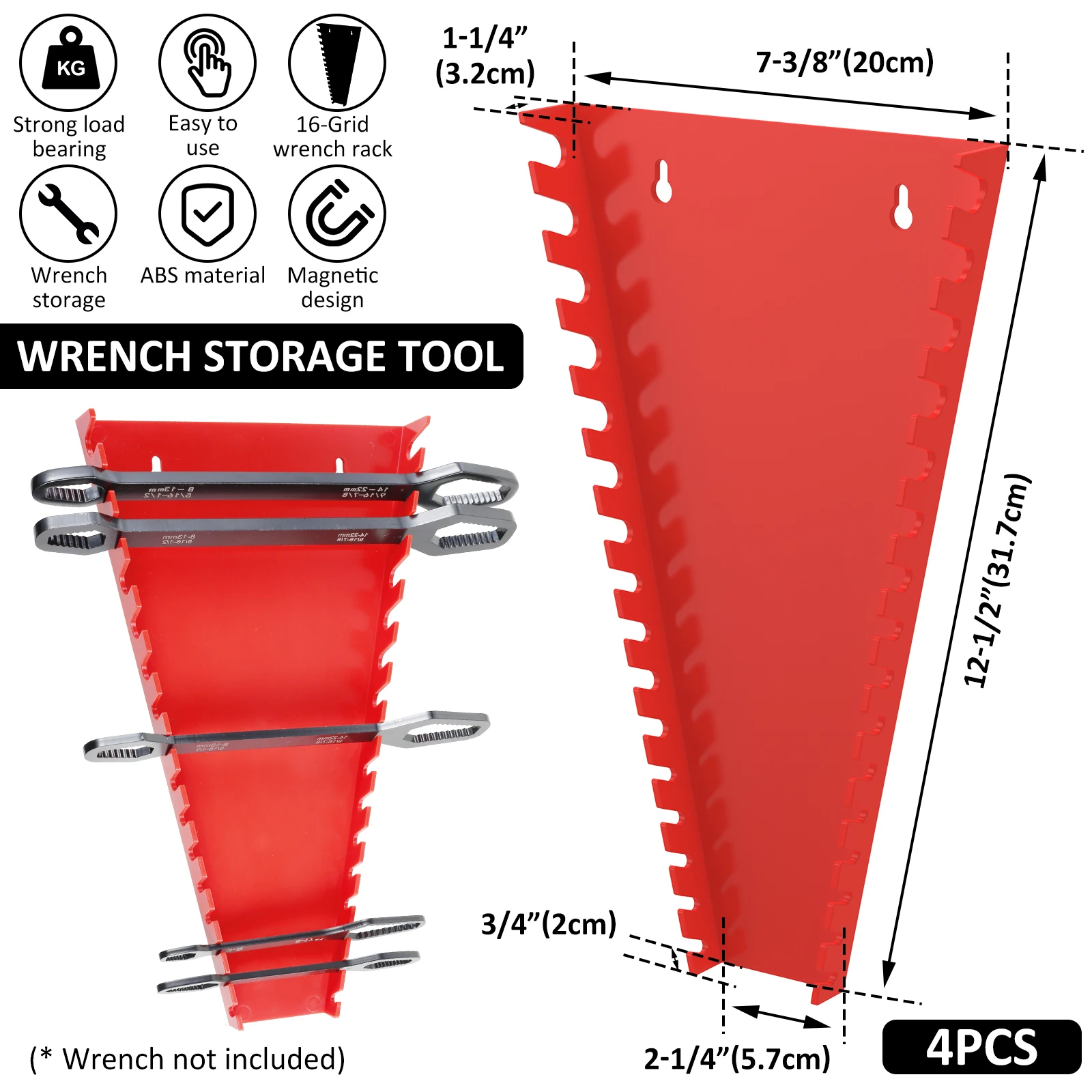 4Pcs Wrench Holder Magnetic Metric SAE Wrench Storage Tray Holder Total Holding 64 Wrenches Wrench Organizer Wrench Tool Tray