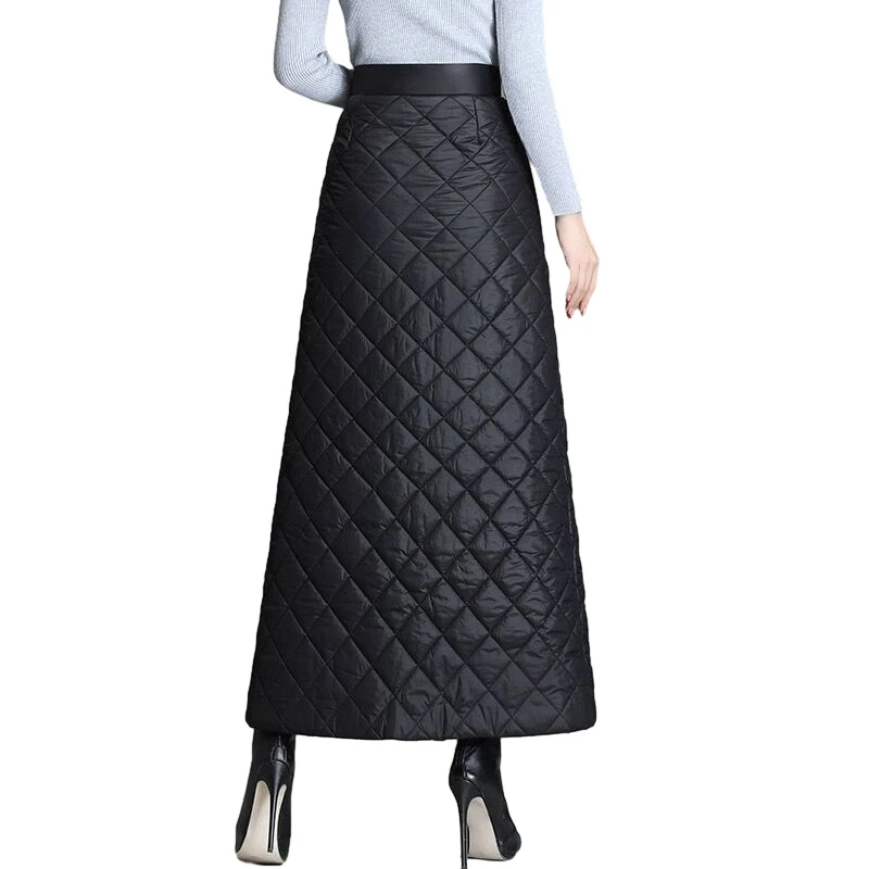 Women Winter Skirt Windproof Warm Down Cotton Skirt High Waist Quilted Cotton Padded Skirts Office Lady Elegant Skirt