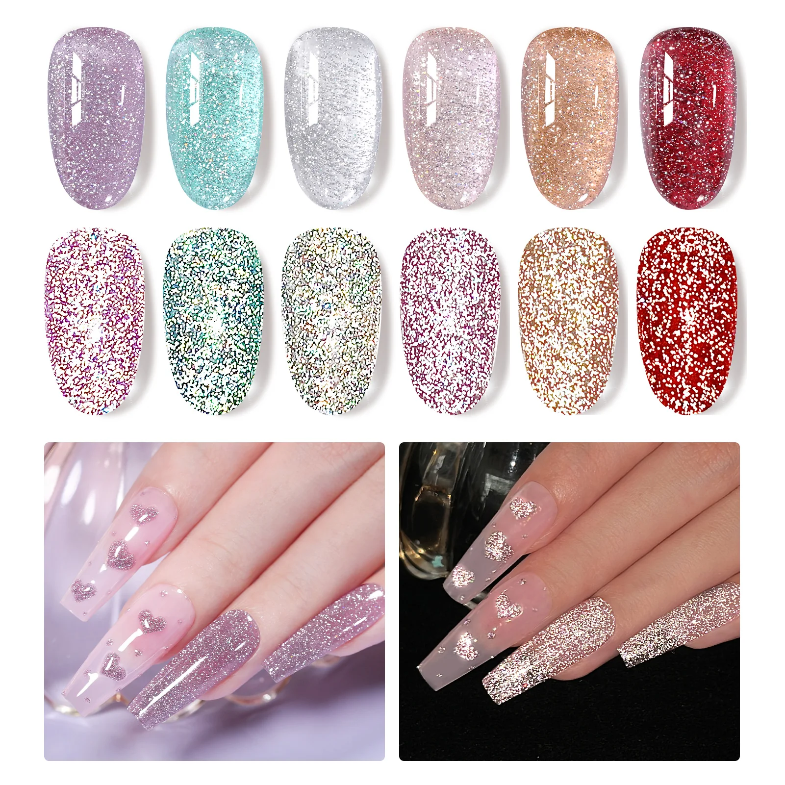

BORN PRETTY 7ml Jelly Reflective Glitter Gel Nail Polish Set Sliver Holographics Effect Soak Off Nail Art Varnish Manicure