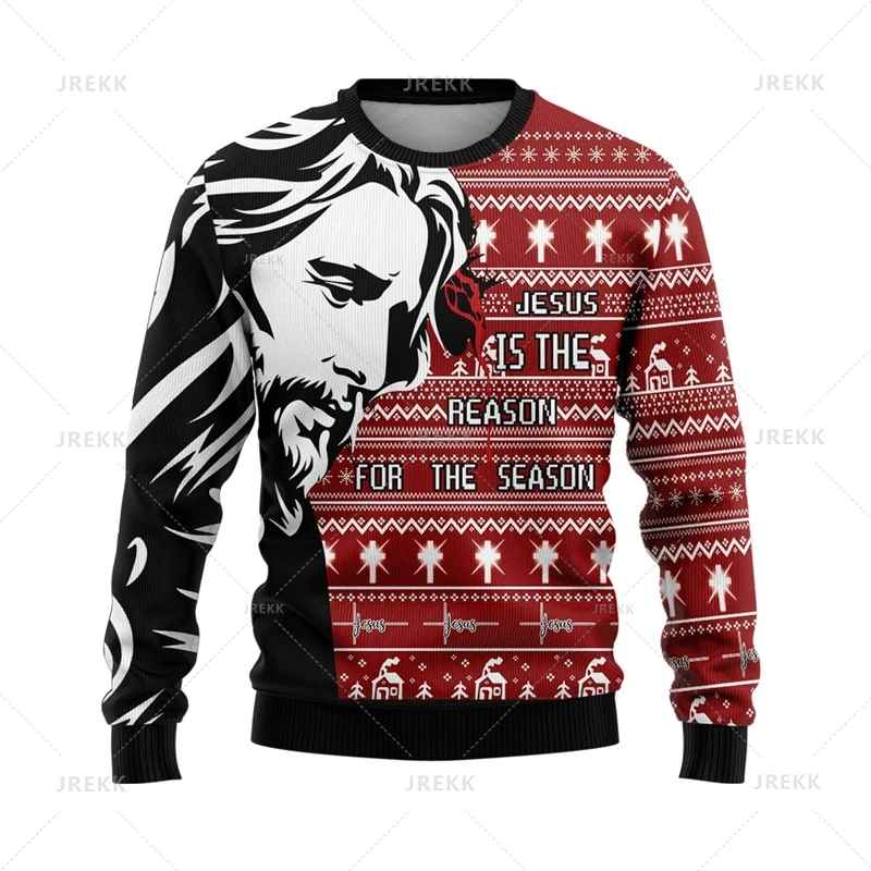 Jesus Ugly Christmas Sweater Christian Mens Christmas Sweater Xmas Winter Holiday Crewneck Sweatshirt Set Santa Claus Sweatshirt