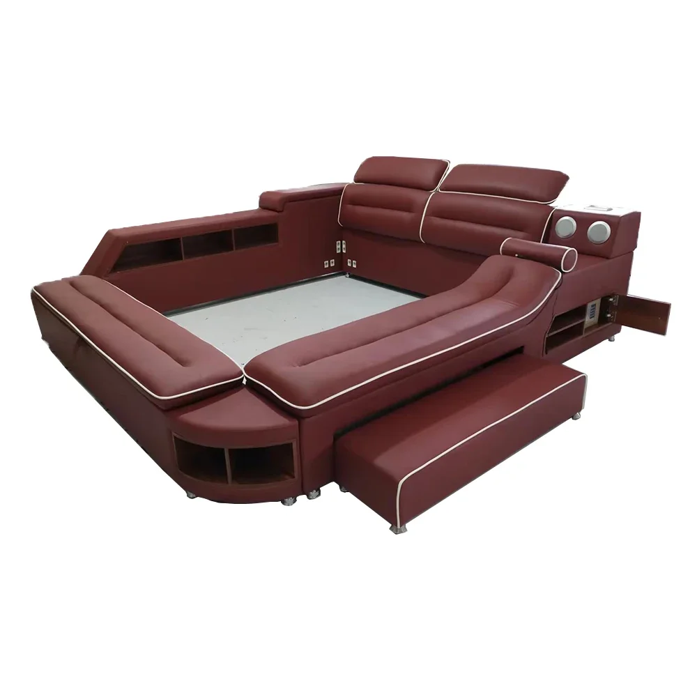 Massage Bed - Tech Smart Bed with Multifunctional Frame, Genuine Leather, USB, Bluetooth Speaker and Safe Bedroom