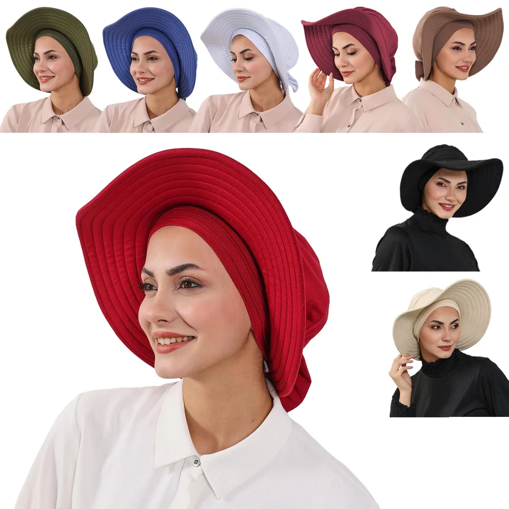 

Removable Bucket Hat with Undercap Bonnet Muslim Women's Cap Sunshade Hats Islamic Hijab Ladies Underscarf Brim Hat Mujer