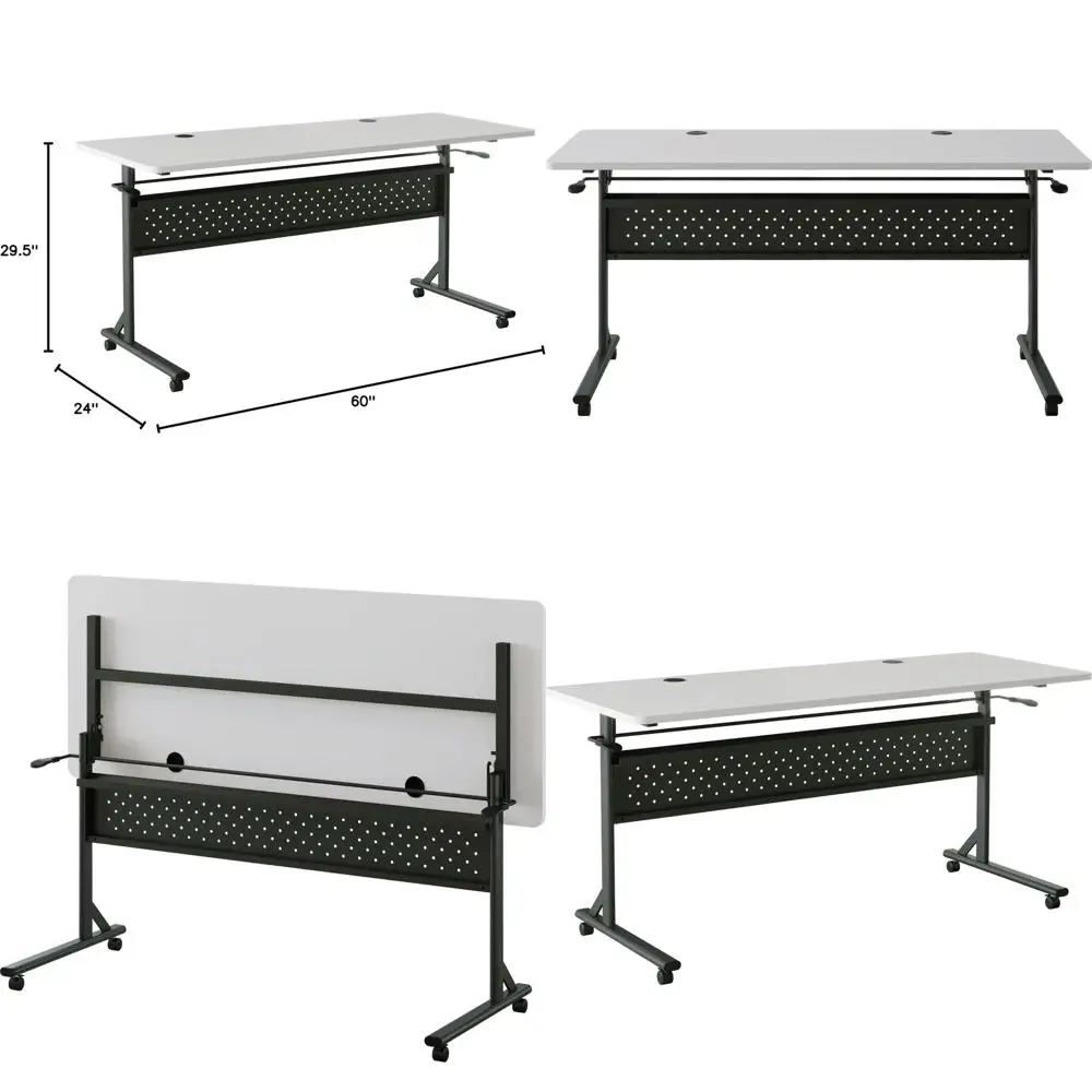 

Современный черный стальной стол-трансформер 60 x 24 x 29,5 см с серой ламинированной столешницей