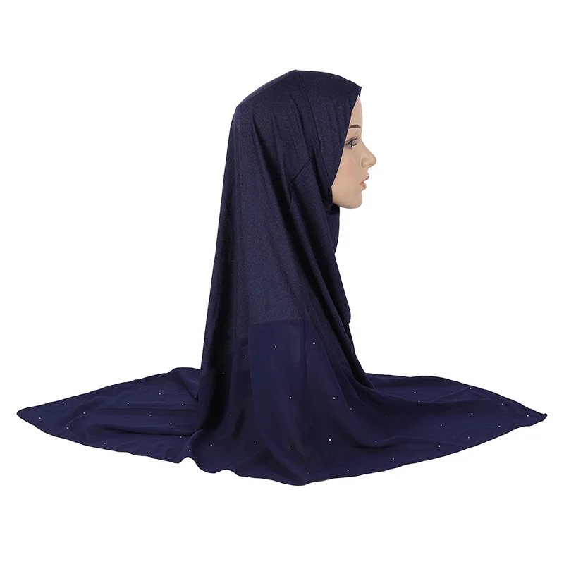 YYZ17 Instant Hijab Heavy Splicing Hijab For Women Veil chiffon Muslim Fashion Islam Hijab Cap Scarf For Muslim  Headscarf