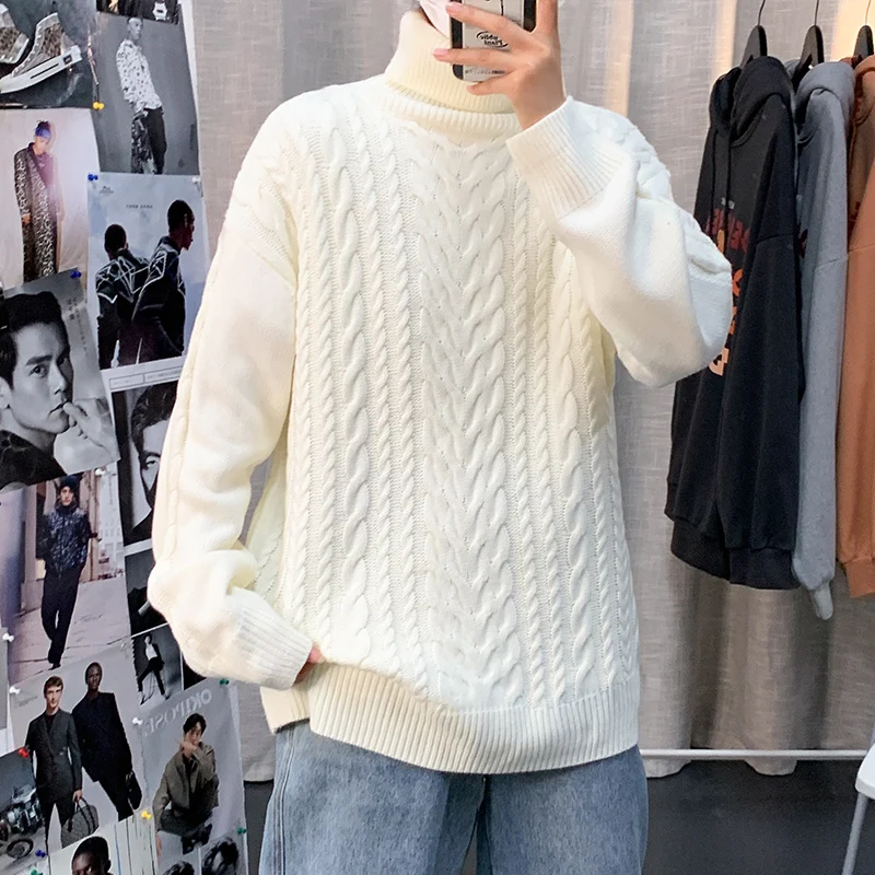 

Korean Style Turtleneck Sweater Men Fit Color Hong Kong Versatile Slim Smooths Long Sleeve Pullover Thickened Knitwear A54