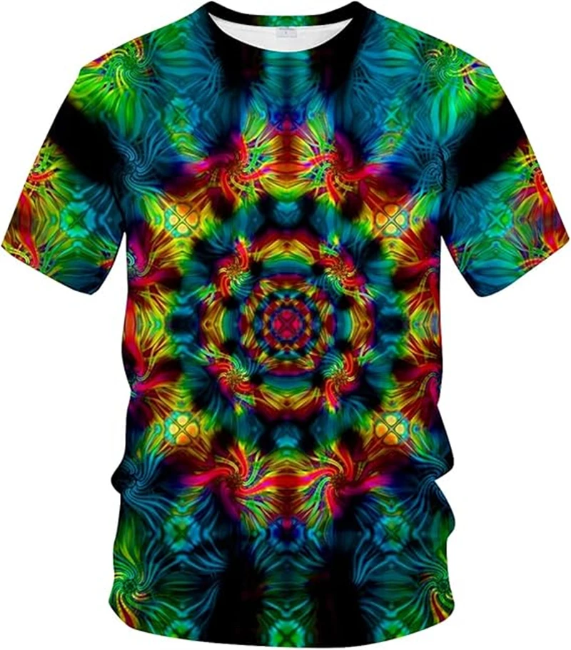 Fashion Psychedelic Pattern Graphic T-Shirt Men 3D Printed Art Hip Pop Personality Crew Neck Cool Short Sleeve Tees Unisex Tops