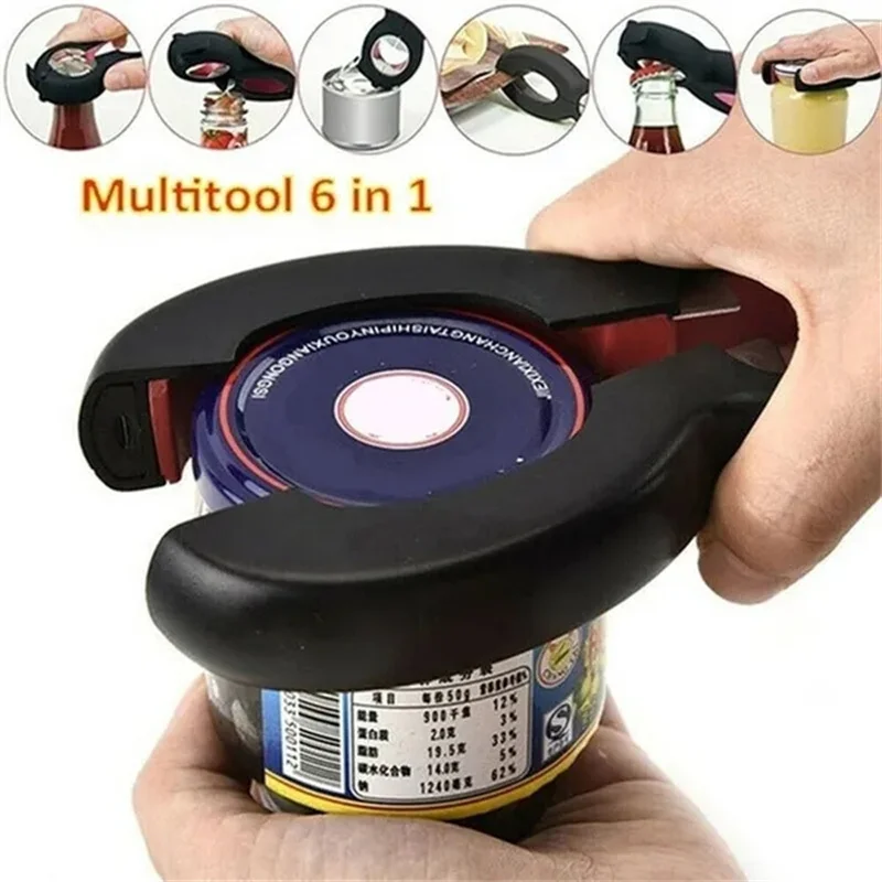 6 in 1 Can Opener Multi Purpose Bottle Opener Multifunction Screw Cap Jar Can Openers Beer Opener Lid Grip Kitchen Tools