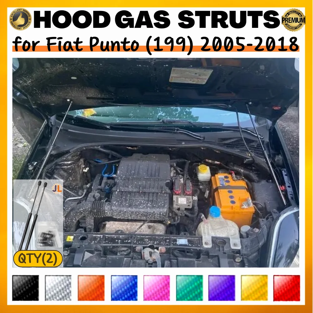

Комплект из 2 амортизаторов капота для Fiat Punto (199) 2005-2018, передние газовые пружины, упоры для подъема капота, амортизаторы