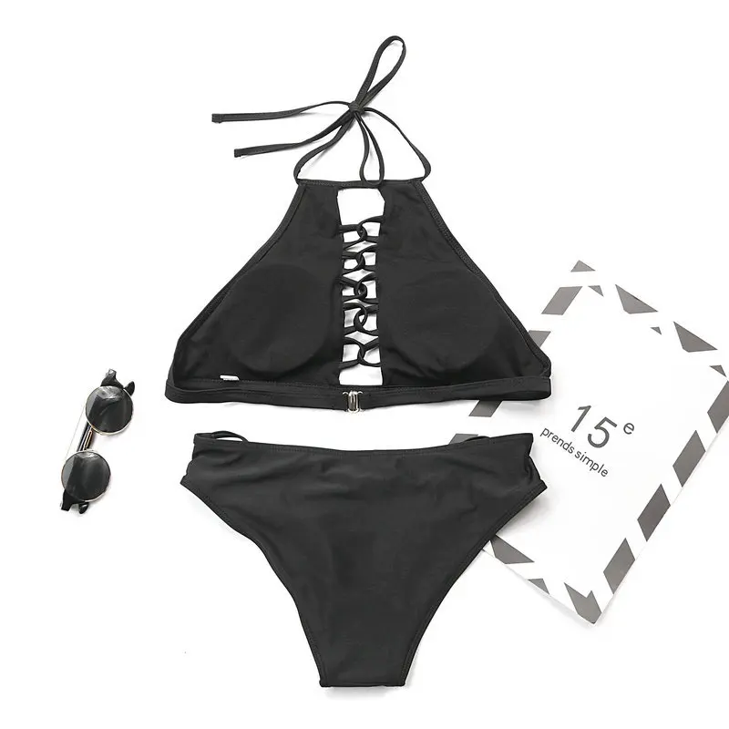 New black swimsuit women's European and American sexy bikini split swimsuit