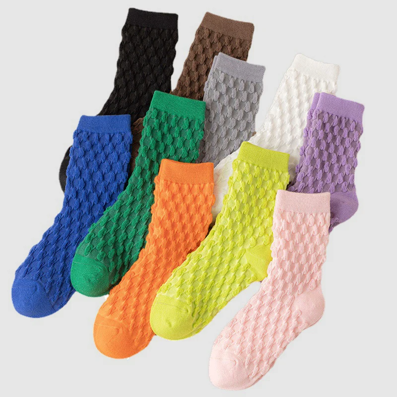 Trendy Women Female Bubble Socks Solid Candy Color Korean Style Japanese Retro Street Fashion Harajuku Long Cotton Loose Socks