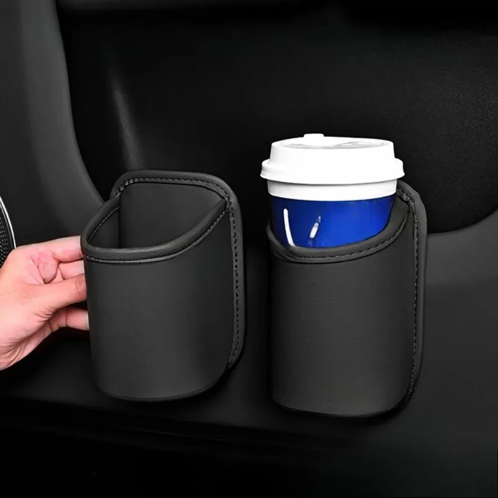 PU Leather Car Door Cup Holder – Rear Seat Drink Rack With Storage Bin, Uses For Back Seat Organization & Interior Tidy Pocket
