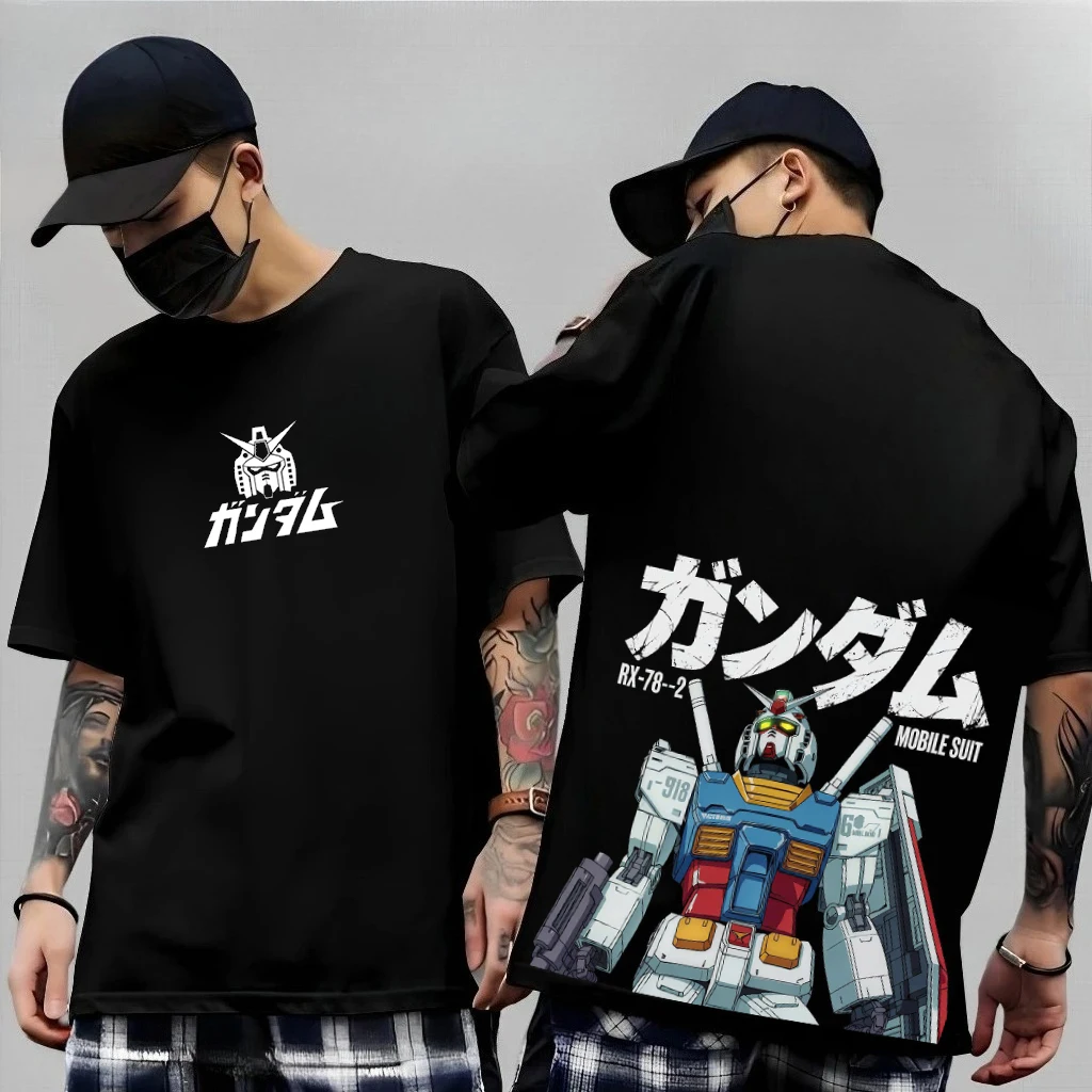 

Japanese Anime Mobile Suit RX-78-2 Gundam Summer Short Sleeve Cotton Print T-shirts Men Women Harajuku Y2k Parent-child Tee Tops