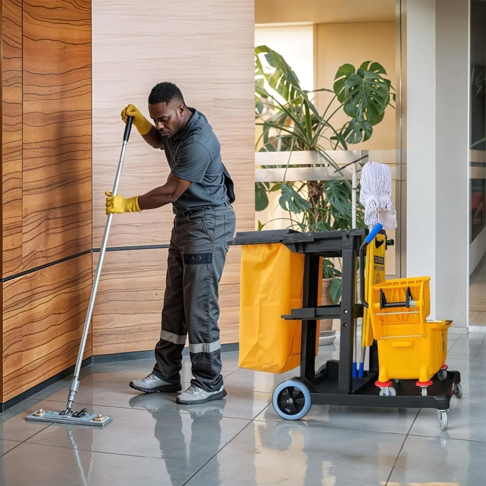 Commercial Grade Cleaning Utility Cart, Yellow and Grey