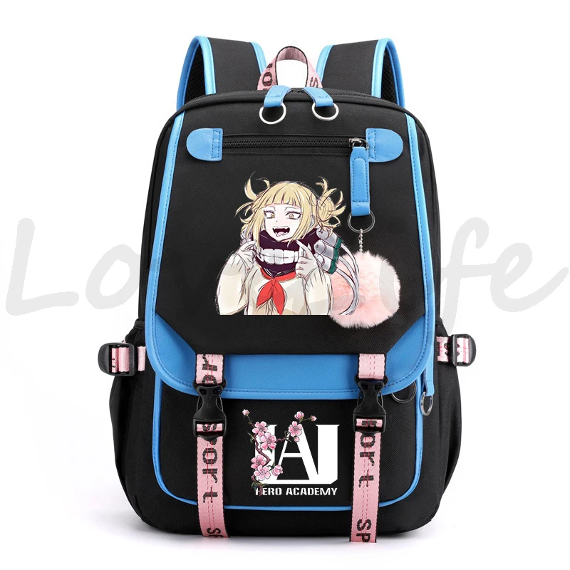 Mochila de Anime My Hero Academia Toga Himiko, mochilas escolares Kawaii para niñas, mochila grande Usb de dibujos animados de Manga, mochilas de viaje para adolescentes