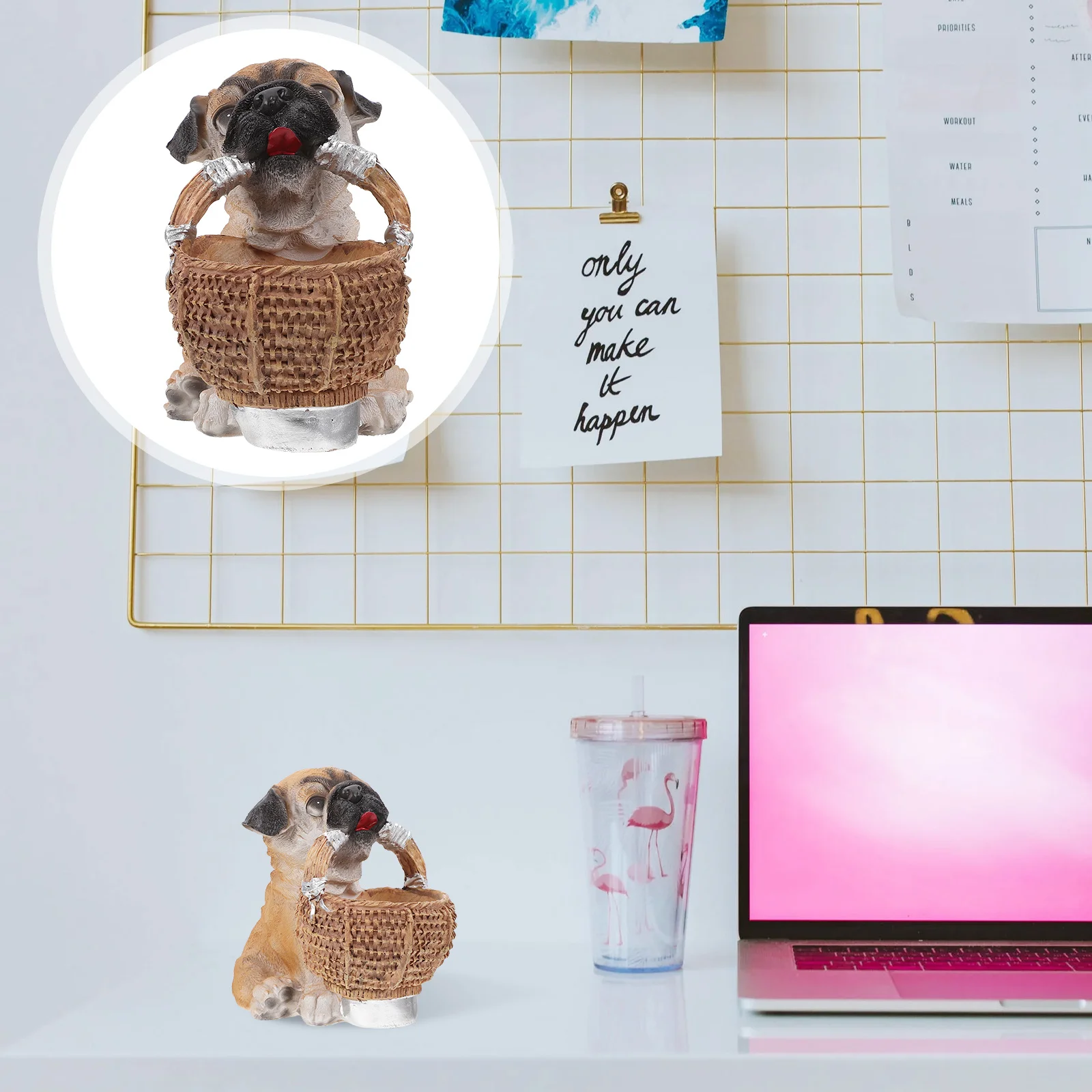 

1Pcs Resin Puppy Shape Keys Holder Storage Basket Multi-Functional Sundries Organizer Desktop Storage Container