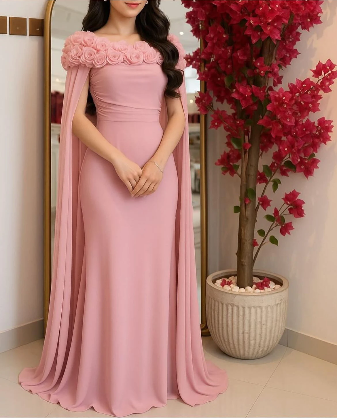 

Chiffon Mermaid Prom Dresses 2025 Hand Made Flowers Saudi Arabic Evening Dresses occasion dresses for women vestidos elegantes