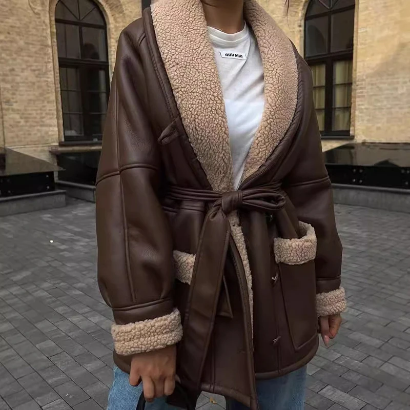 New Loose Street Double Sided Suede Jacket Coat Women Warm Artificial Leather Jacket Casual Winter Women's PU Leather Jacket