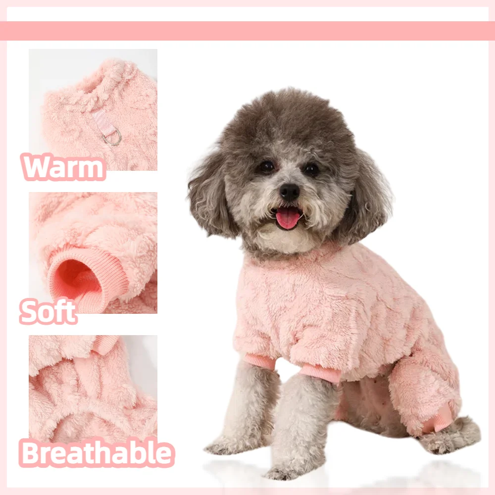 Warmer Fleece-Haustier-Jumpsuit, Winter-Hundebekleidung, Weicher Rosa Schlafanzug, Mantel für drinnen, Niedliches Schlafoutfit, Kostüm für Chihuahua, Pudel, Mops