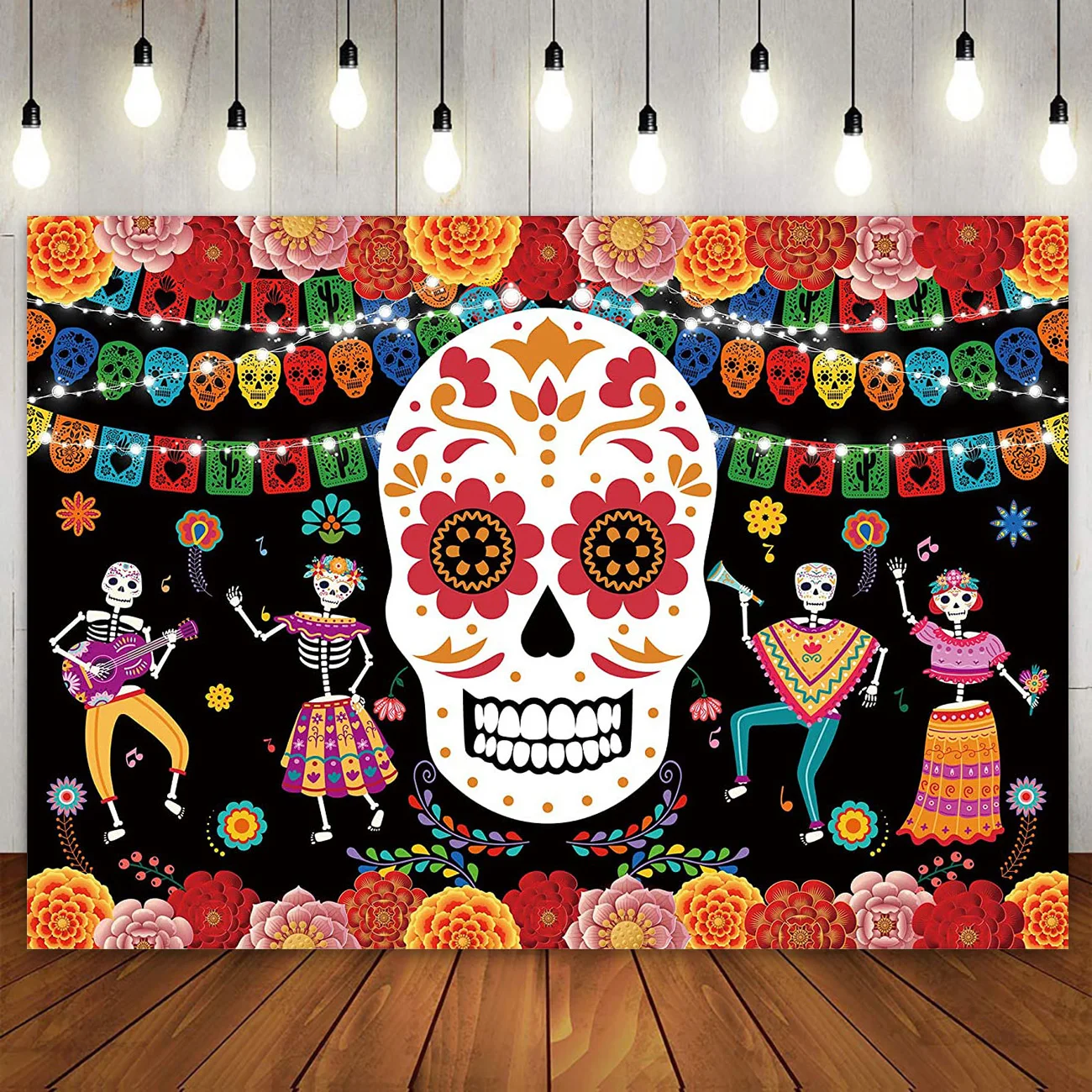 

Фон с изображением Дня мертвых, мексиканские цветы, череп, фон для фотосъемки Dia DE Los Muertos Mxico Fiesta, вечерние баннеры, украшение